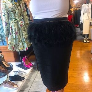 Lace Pencil Skirt with feather and rhinestone design. Size 14